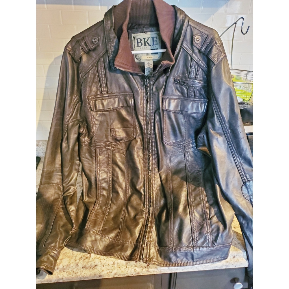 BKE slim fit leather jacket